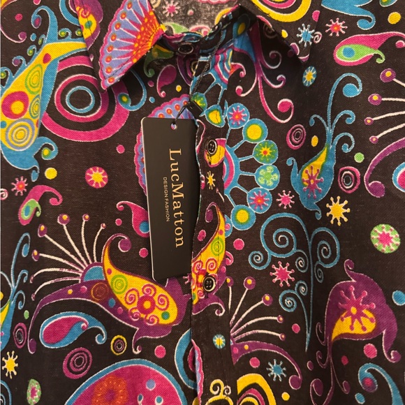 LucMatton Retro Floral Long Sleeve Button-Up Shirt | Vibrant 70s Style - Picture 3 of 6